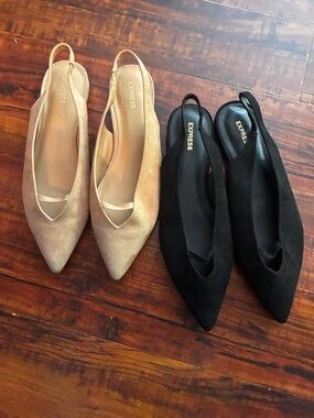 New 2 pair Express Women's Slingback Pointed Toe Flats in Black & camel size 10